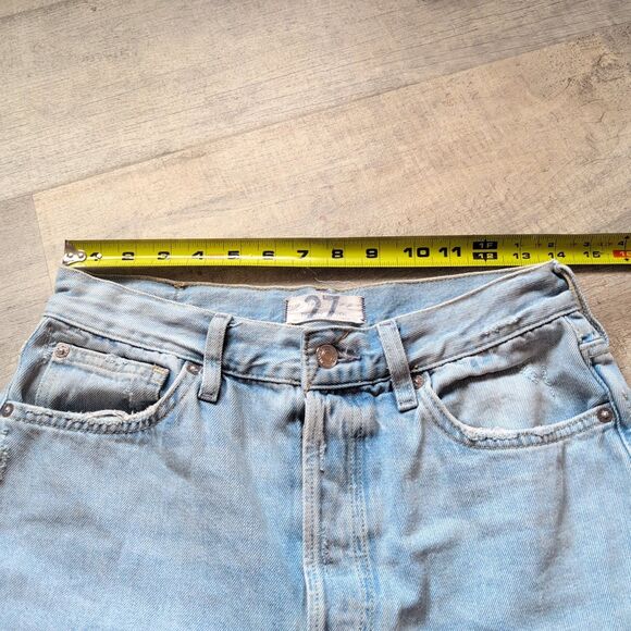 We Are Free Size 27 Tapered Jeans Women's Blue Distressed Button Fly - Picture 4 of 9